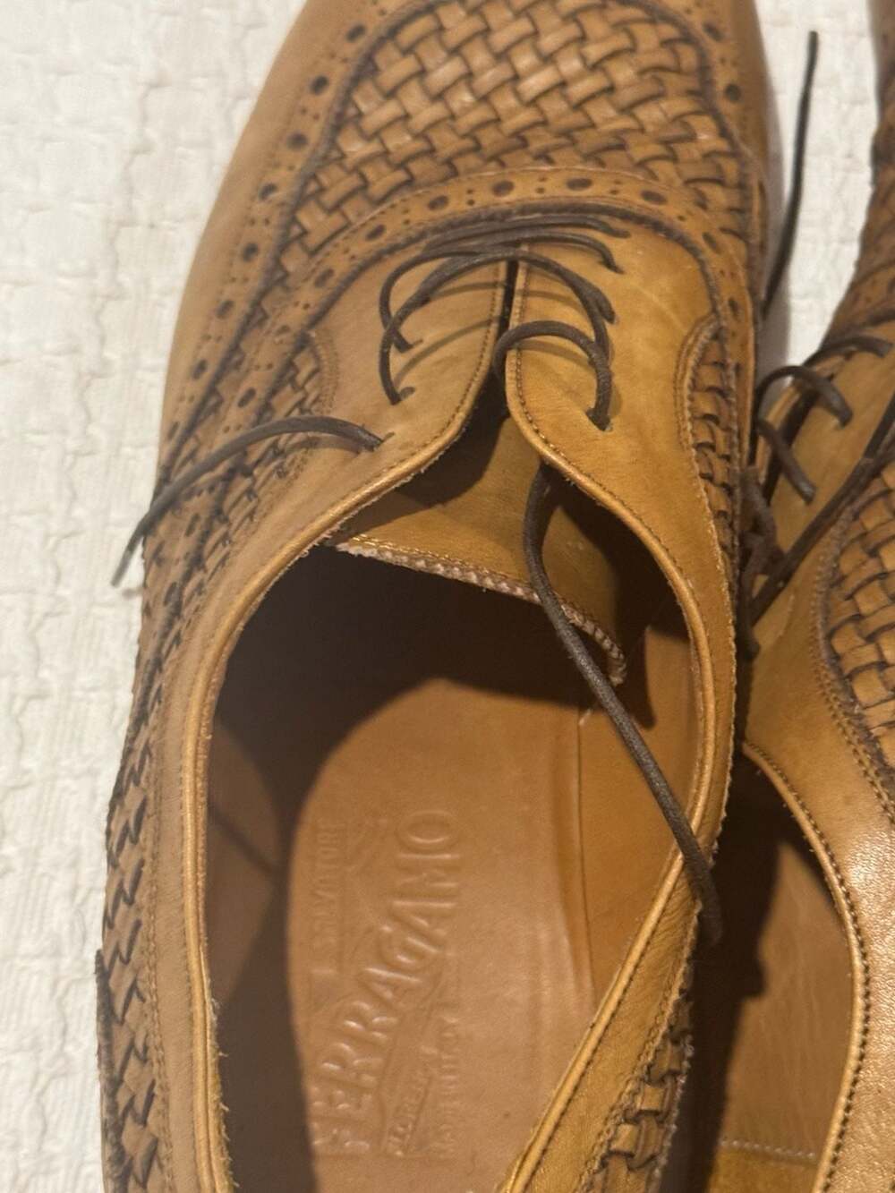 Salvatore Ferragamo Woven Leather Brogue Oxford Shoes Size 11.5 D